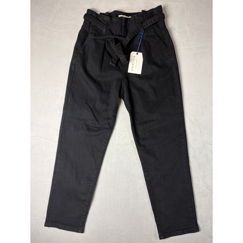 Eunina Womens Tobi Super High Rise Mom Crop Jeans Black Size 9- New